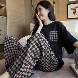 2025韩版甜美短袖长裤睡衣女春夏季薄款可爱大码可外穿家居服套装