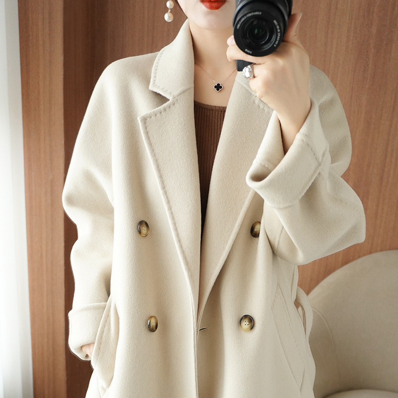 Autumn and Winter 100 Wool Coat Women's Long Knee-length Double-sided Woolen Coat with Belt Loose plus size Coat Cashmere Jacket Autumn and Winter 100 Wool Coat Women's Long Knee-length Double-sided Woolen Coat with Belt Loose plus size Coat Cashmere Jacket