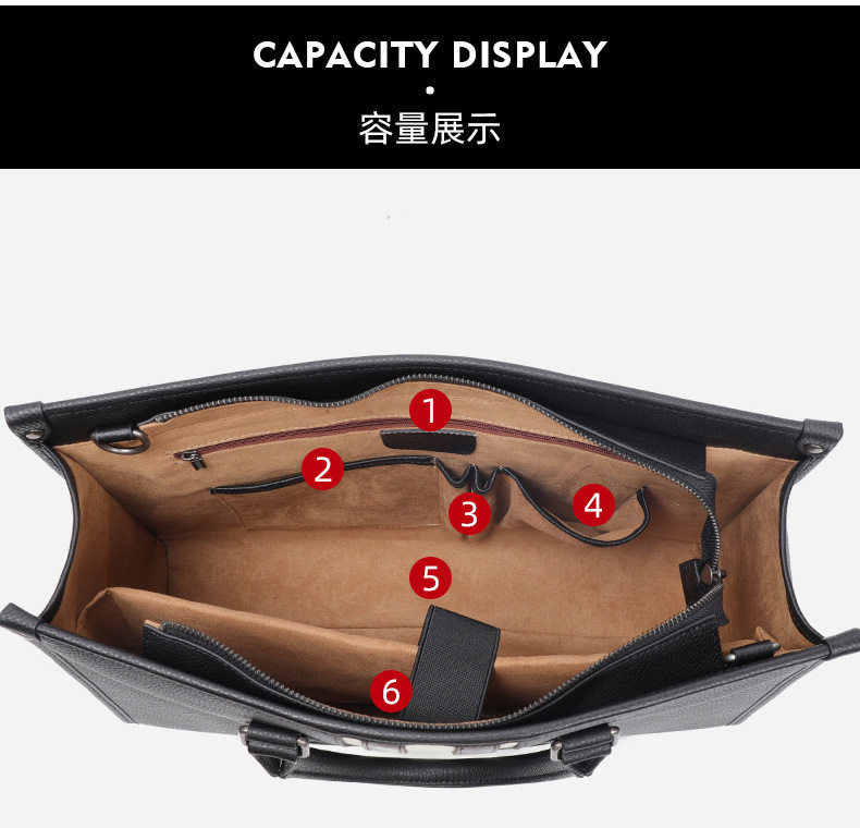 Túi xách tay nam da bò thật đựng laptop 15,6 inch kiểu công văn, 40×13×29 cm — Lớp lót nỉ cao cấp màu đen chi tiết 7