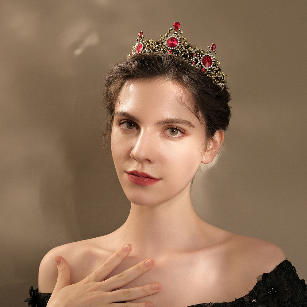 European And American Foreign Trade Red Rhinestone Crown Best-selling Baroque Wedding Hair Accessories Bridal Tiara Crown
