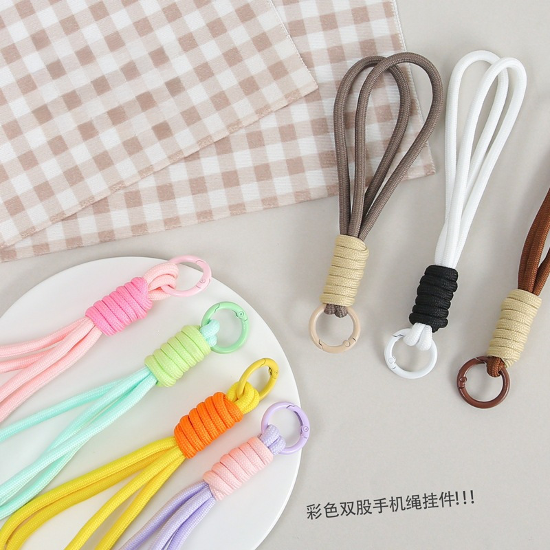 Colorful Creative Double-Strand Mobile Phone Lanyard, Hand-Woven Keychain, Multifunctional, Simple and Versatile Mobile Phone Accessory Wholesale
