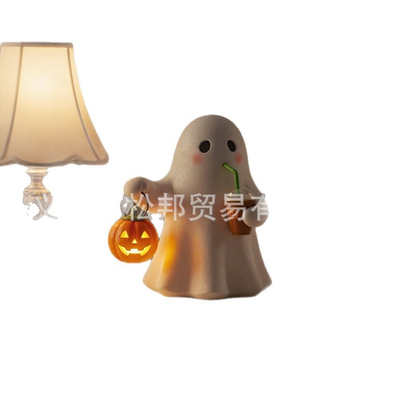 新款跨境可爱幽灵装饰小夜灯树脂万圣节家居创意工艺品摆件氛围|undefined