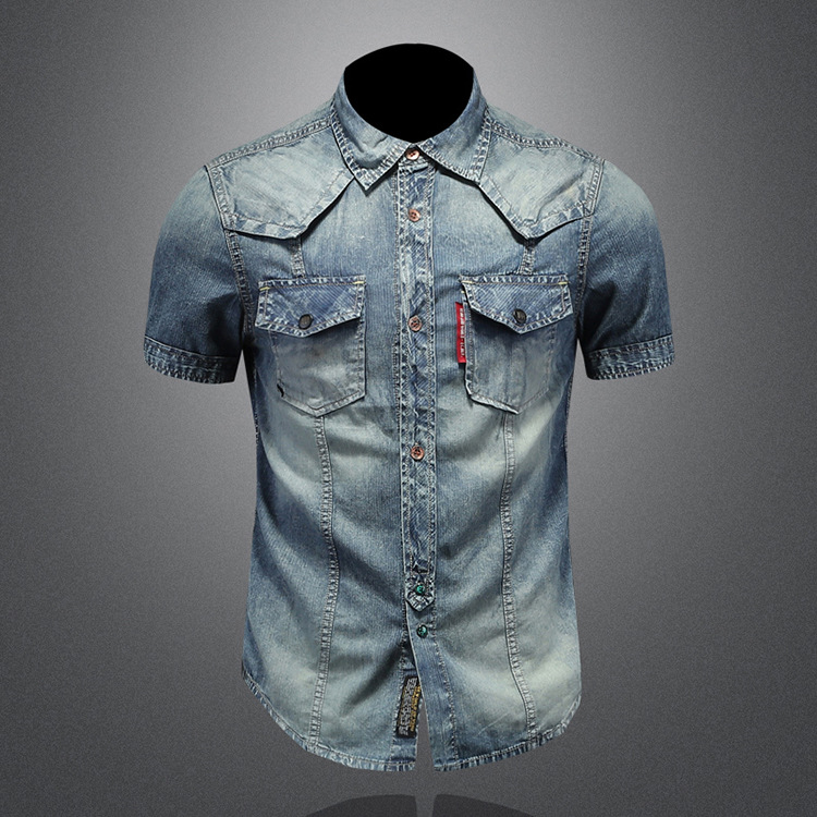 Camicia in denim vintage da uomo slim fit con colletto_voghion.com