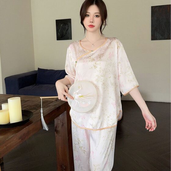 Guofeng jacquard pajamas can be worn outside suit home clothes new thin ice silk new Chinese summer vintage high-end feeling