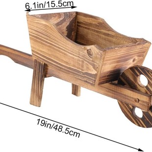 Wooden Garden Plant Flower Pot Wooden Four-Wheel Cart Flower Pot Wheelbarrow Decorative Indoor Outdoor Planting Box