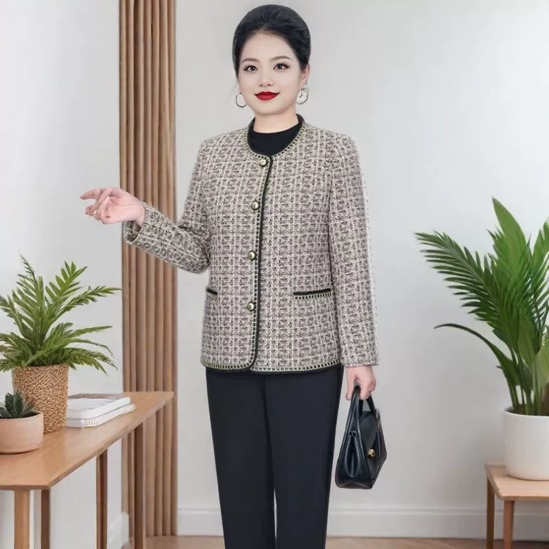 Small autumn jacket, 2025 years, Korean style, Chanel style, for middle age, western style, round collar