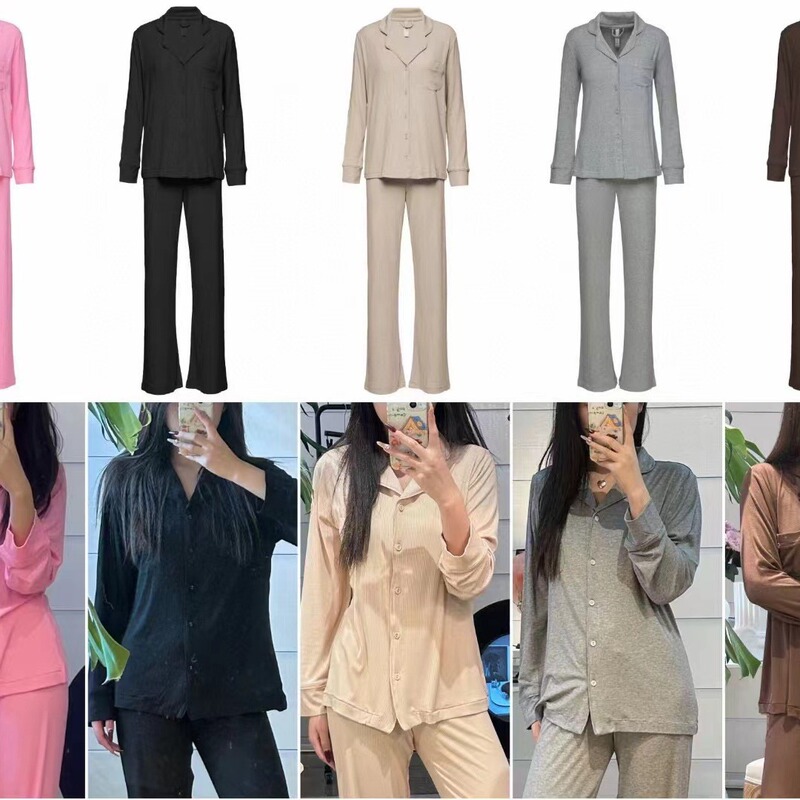 2025 New Kardashian Thick Thread Pajamas Style Women's suit Long Sleeve Pants Set