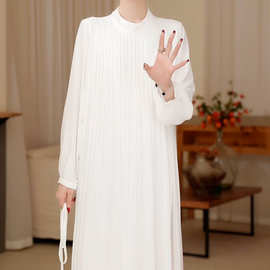 2025春夏季高奢新款法式感百褶宽松长裙女百搭显瘦休闲连衣裙