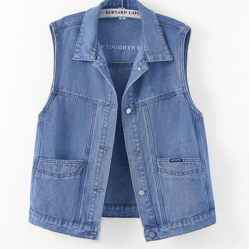 Plus Size Women's Vest New Denim Women's Vest New Spring & Fall New Outer Wear Large Flap Pocket Pants Vest for Fat People