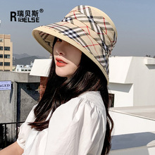 日本遮陽防曬漁夫帽子女夏款盆帽防太陽光可折疊格子遮臉太陽帽潮