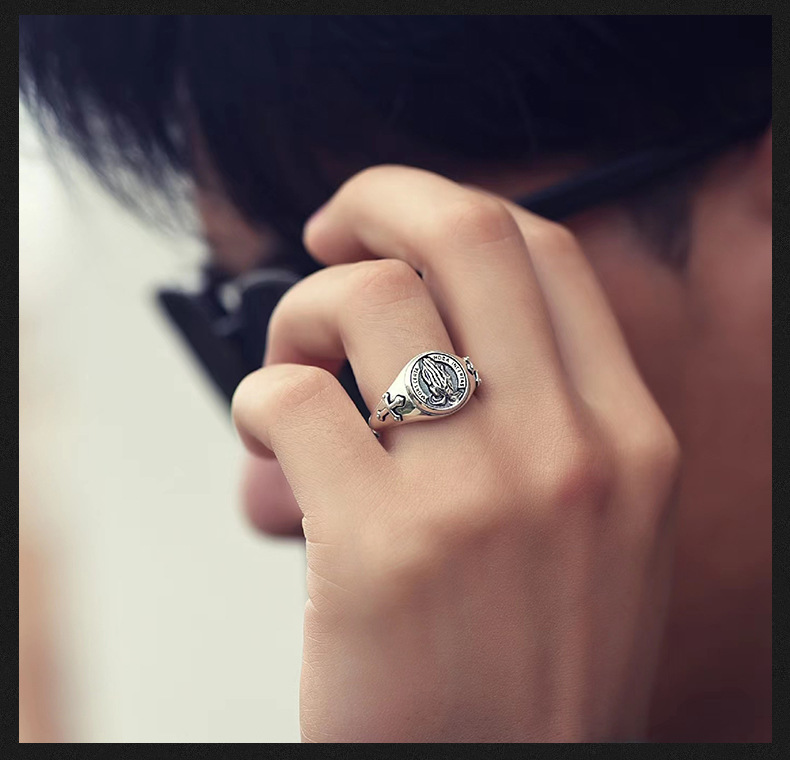 S925 Silver Men's Ring - Prayer Hand