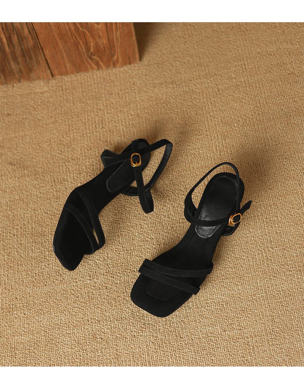 Sandal nữ quai ngang mũi hở gót cao 5.5 cm kiểu Hàn Quốc — đen chi tiết 15