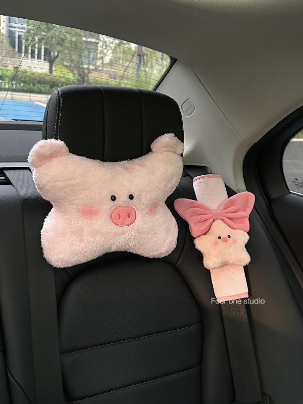 Piggy Car Headrest, Car Neck Pillow, Cute and Good-Looking Car Interior Decoration, Car Comfort Pillow, Car Goodies
