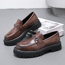 跨境男鞋大头皮鞋男套脚厚底时尚松糕鞋男士乐福鞋外贸大码小皮鞋
