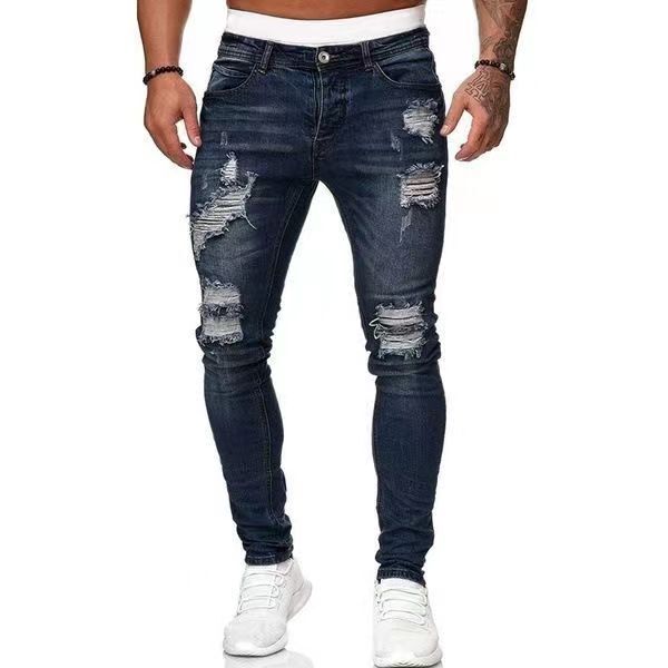 Aliexpress Men's Jeans Ripped Versatile Street Style Straight Slim Fit Cross-Border Denim Aliexpress Men's Jeans Ripped Versatile Street Style Straight Slim Fit Cross-Border Denim