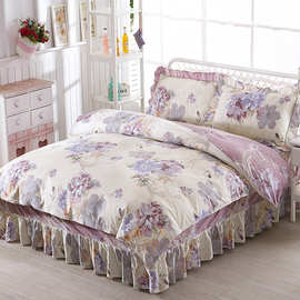 5YA1纯棉夹棉加厚床裙式四件套床套带床罩款床单全棉床上床群床围
