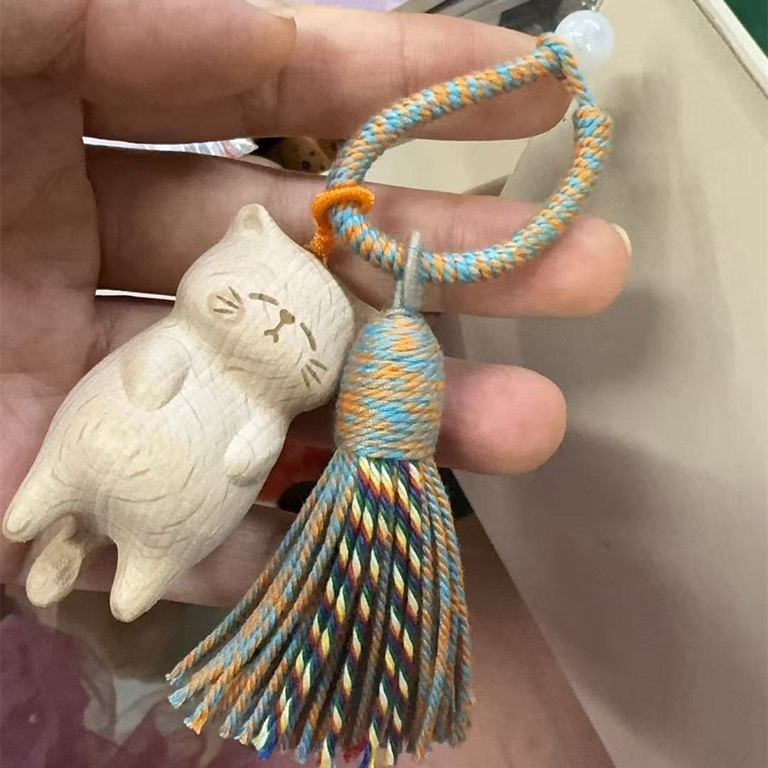 Fabricantes al por mayor de madera de haya, llavero de gato podrido, colgante de bolsa de gato de la suerte, accesorios de manija de dibujos animados, colgante de accesorios