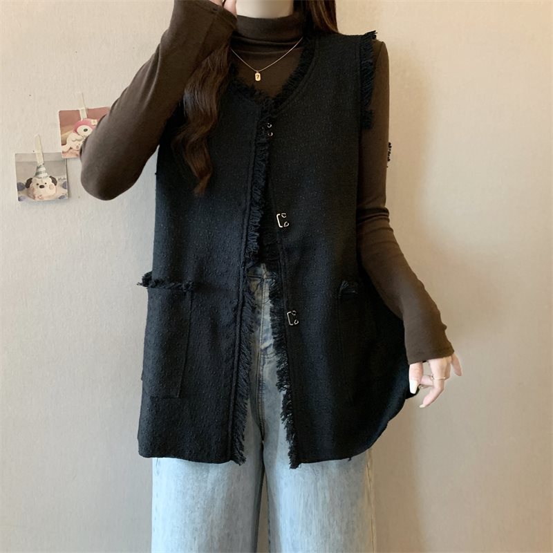 Black colored demi-season long vest