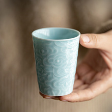 陶瓷咖啡杯家居客厅水杯子创意小号茶杯可乐杯浮雕祥云品茗杯茶具