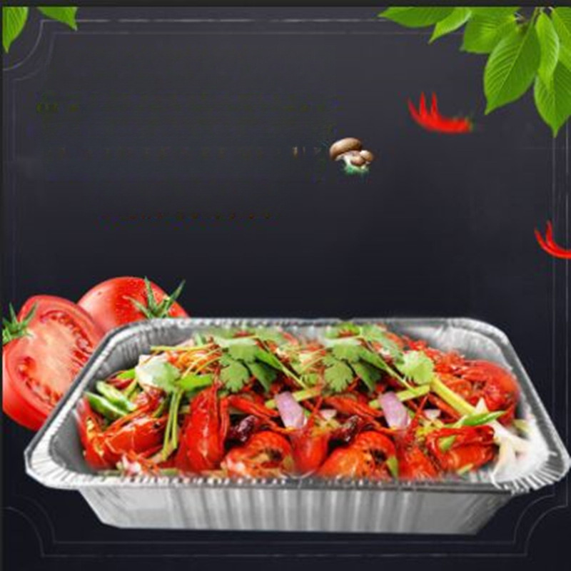 Barbeque tin foil box tin plate disposable aluminum foil lunch box takeaway package grilled fish box household rectangular Gong wholesale