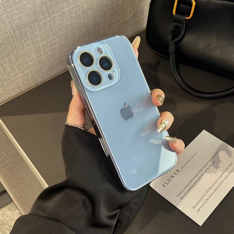 电镀冰感玻璃原机色适用iPhone16手机壳15纯色14情侣13新款12外壳|undefined