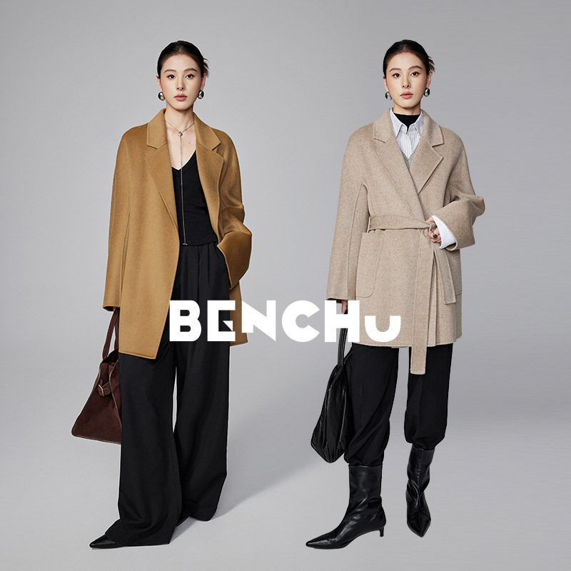 [Ben Chu] 24 fall/winter bathrobe wind wool coat women's high-end long small double-sided cashmere coat