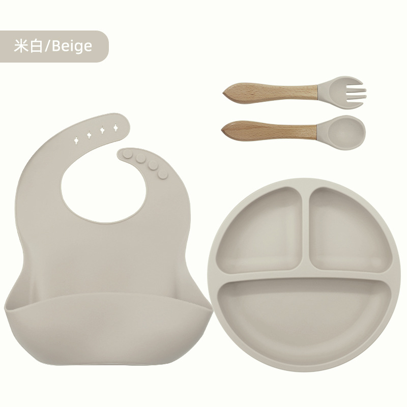 Vajilla de silicona para niños, vajilla de alimentación para bebés, babero de silicona, tazón de alimentos para bebés