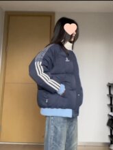 小个子棉服女新款春夏韩系宽松学生条纹外套情侣百搭棉衣加厚