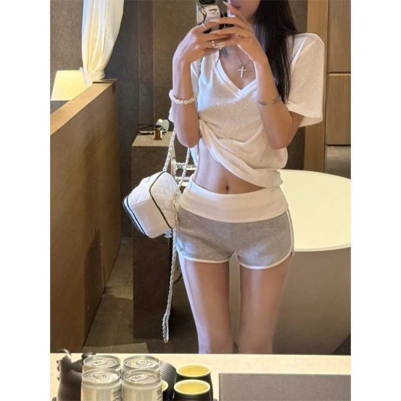 American-Style Hot Girl Color-Blocked Sports Shorts for Women, Summer Slim-Fit Hip-Hugging Hot Pants