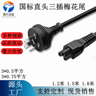 1.5m Notebook Power Adapter Three-Hole Charging Cable National Standard Direct Plug Plum Blossom Tail Power Cable/Ac Cable Manufacturer