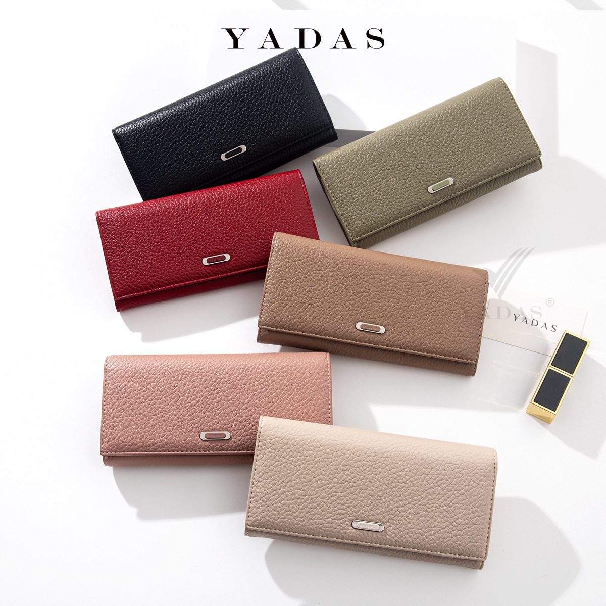 YADAS al por mayor transfronterizo estampado de lichi de moda de color sólido nuevo estilo largo de mujer con bisagras internas de alta calidad bolso de mano