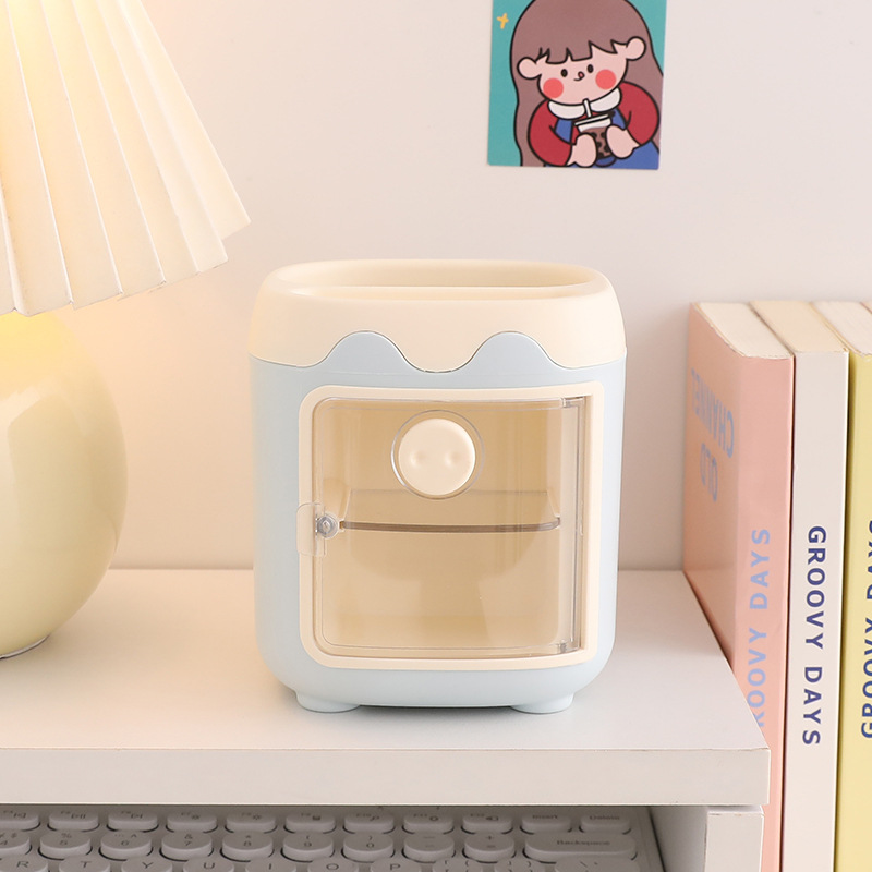 Lindo cerdo de dibujos animados titular de la pluma de gran capacidad de clasificación de almacenamiento compartimiento estudiante pluma caja de Oficina titular de la pluma al por mayor