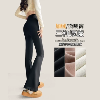 微喇鲨鱼裤女外穿2026秋冬季加绒高腰提臀瑜伽喇叭裤黑色打底裤子