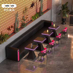 Ktv Bar Sofa Booth Clear Bar Pub Luminous Table Western Cafe Industrial Style Dining Bar Table and Chair Combination