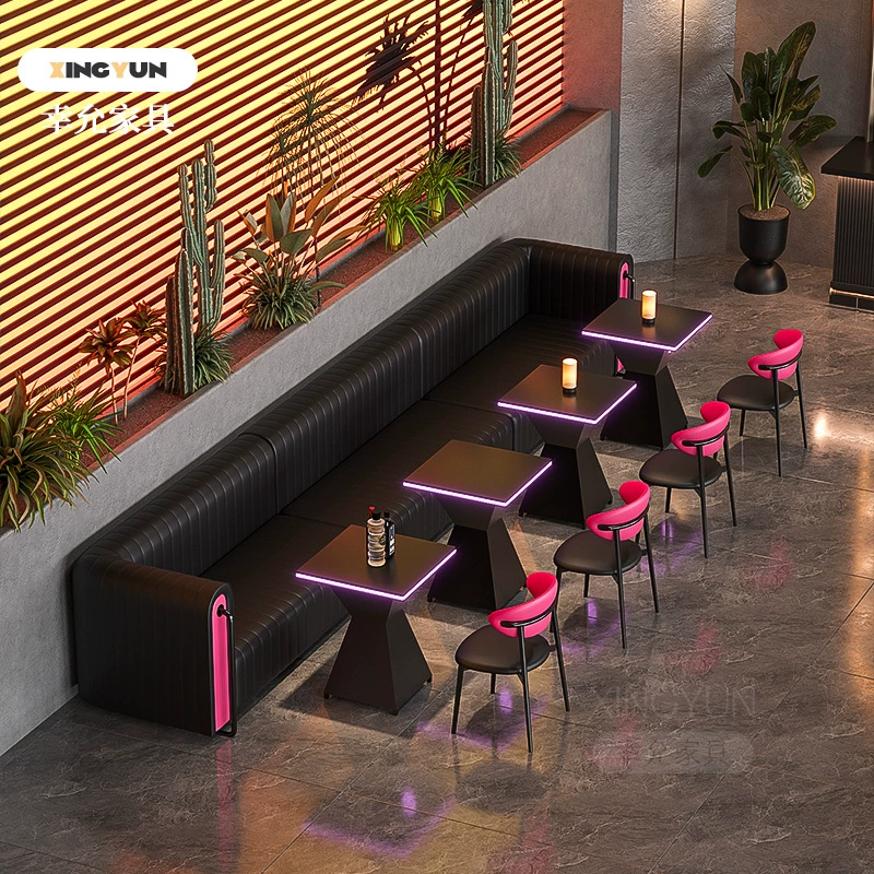 Барная стойка, диванная зона, светящийся стол, кафе в западном стиле, обеденный стол и стулья в индустриальном стиле для кафе KTV.