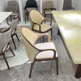 现代简约实木餐椅家用书椅茶椅酒店休闲椅设计师扶手椅主人椅原木