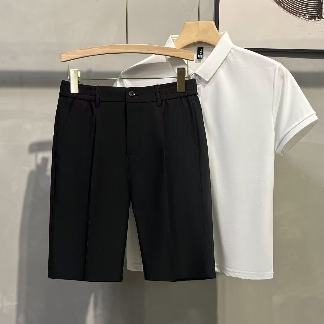 Short d'été pour homme, coupe droite, longueur mi-longue, taille élastique, style décontracté, coupe ajustée._voghion.com