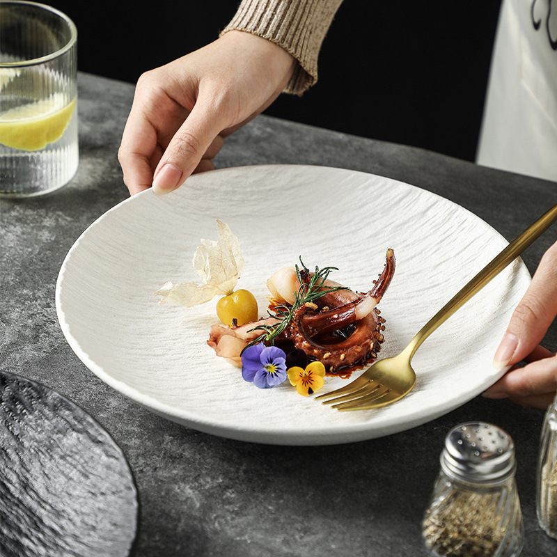 Quicksand plate rock pattern Western food plate steak plate flat plate creative high-grade feeling plate meal plate soup plate round household