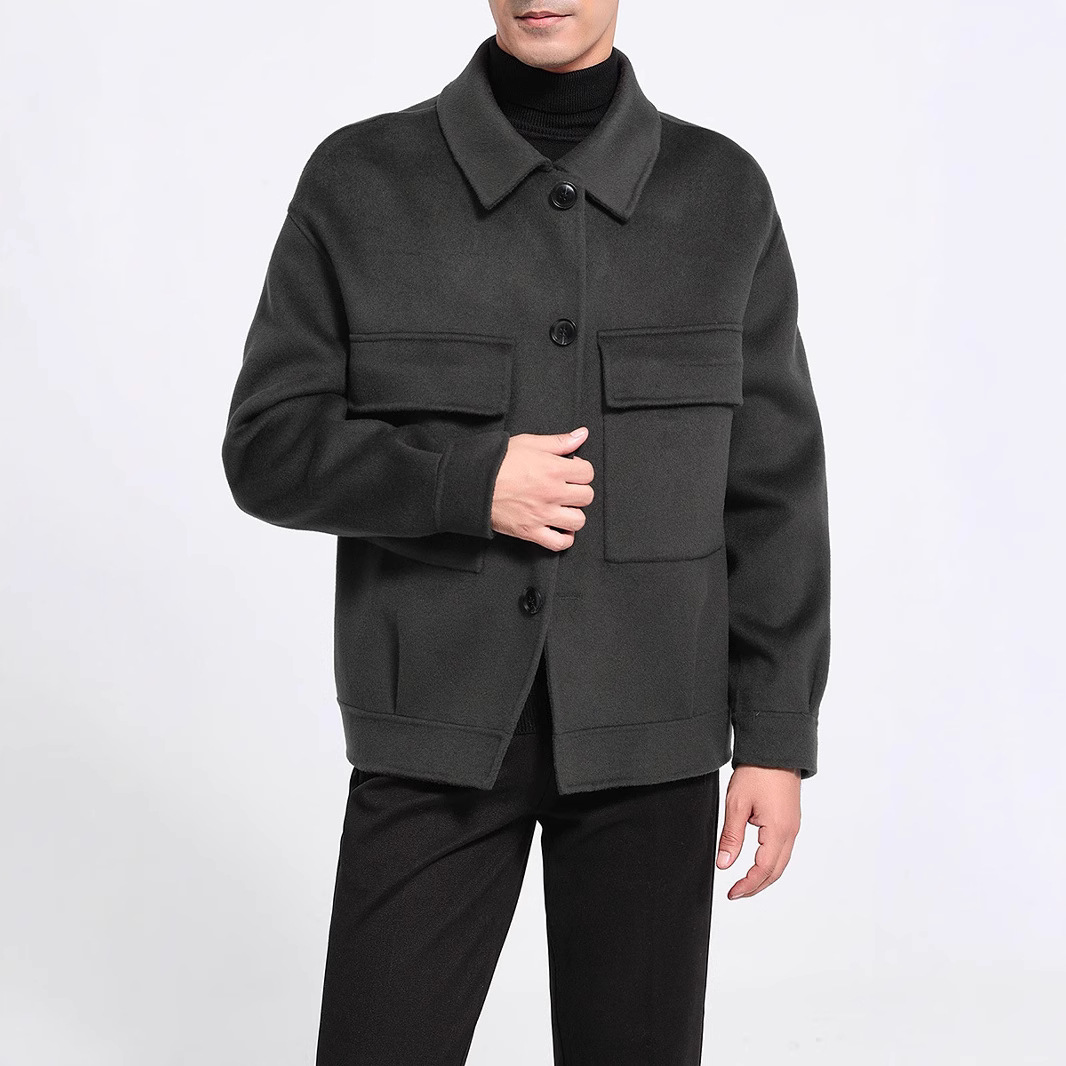 Otoño y invierno de hombre de doble cara 100 chaqueta de lana nizi chaqueta de solapa suelta cuello corto chaqueta de cachemira personalizada