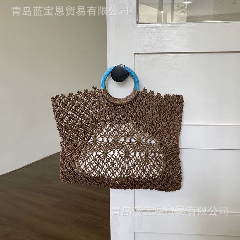 New Niche Versatile Straw Bag Hollow Woven Bag Summer Handbag Beach Bag Dark Brown High-End