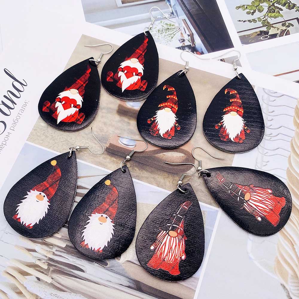 Fashion Santa Claus Water Droplets Pu Leather Women's Earrings 1 Pair display picture 3