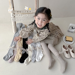 Wheat twist pearl dot bow girls pantyhose cotton white children's leggings spring outer wear foreign style