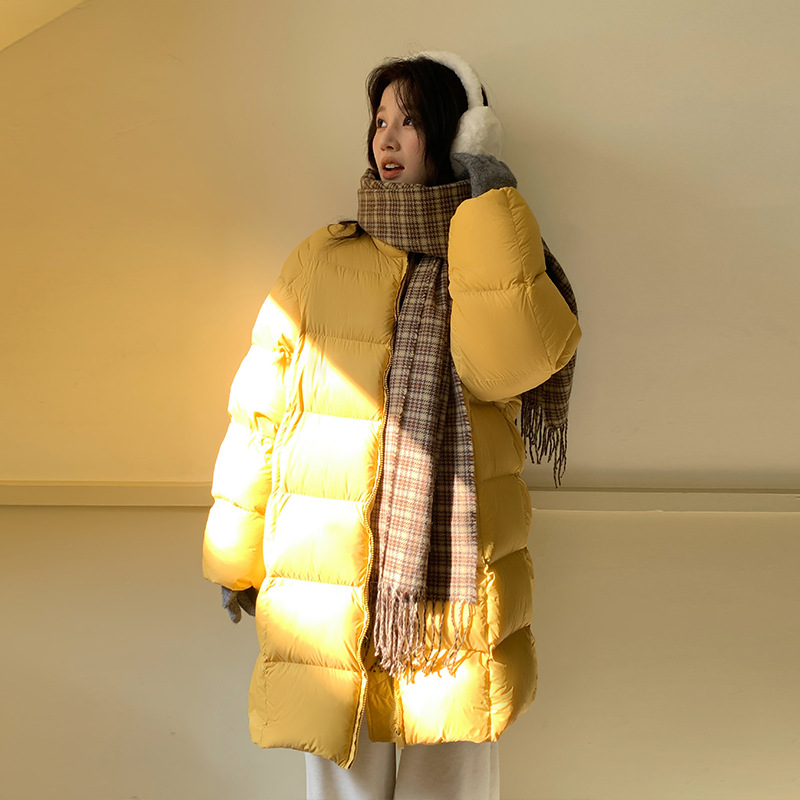 Moxi Thirteen Rows Women's Clothing 2025 Winter New Korean Style Round Neck Mid-Length White Duck down Jacket for Women
