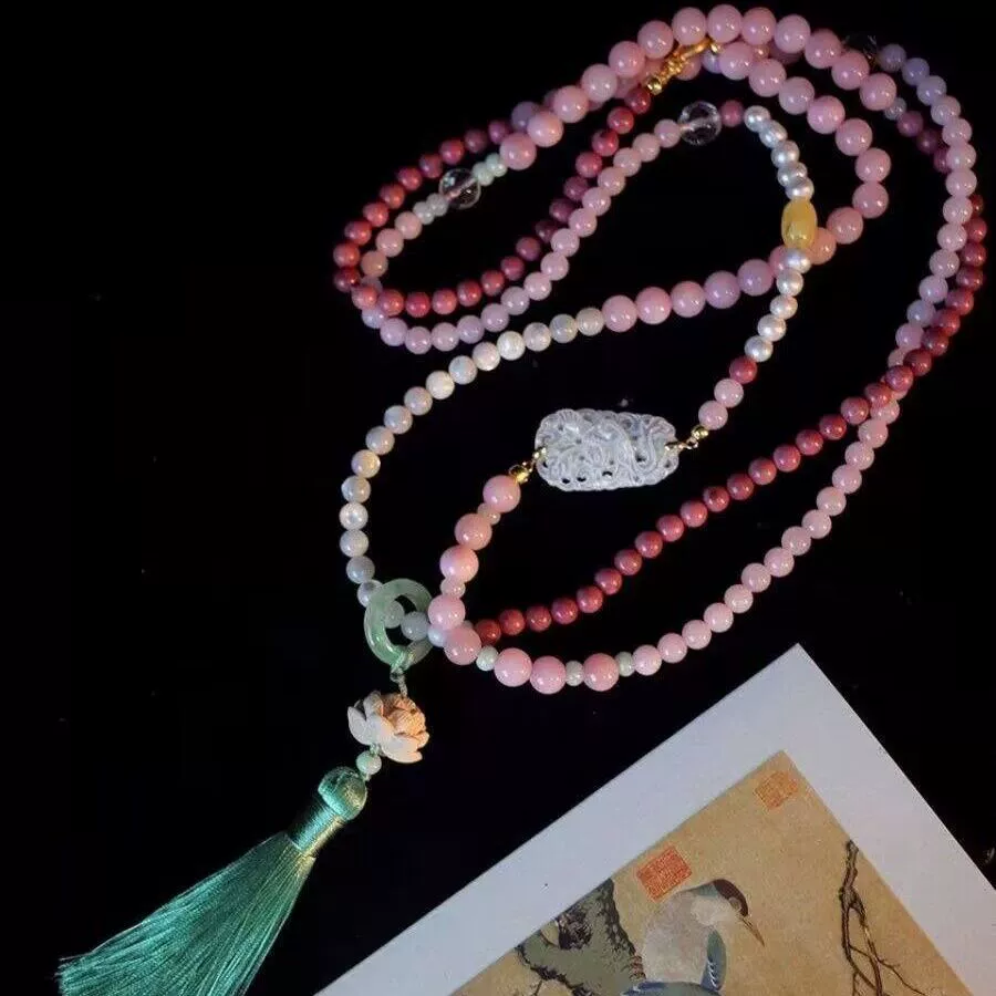 [Десять миль персикового цветка] Розовый супер длинный многослойный диагональный спинка спины цепи национальный стиль оригинальный дизайн Cheongsam аксессуары