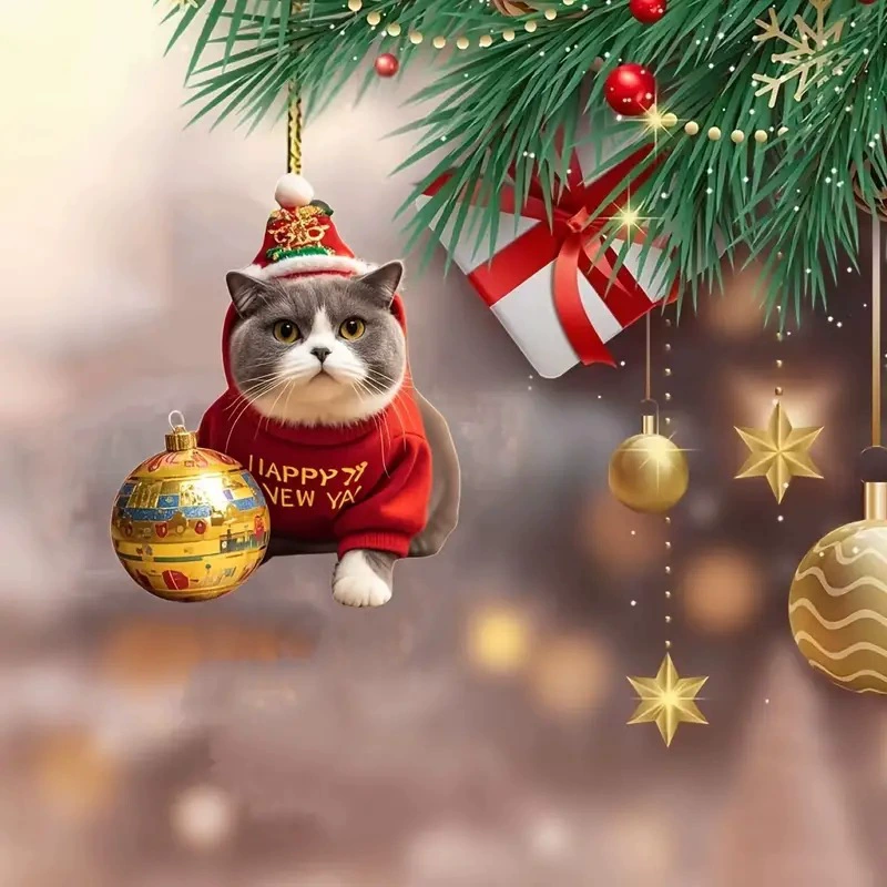 Рождественский новый милый котенок рождественская елка подвеска трансграничный акрилово-плоский автомобильный подвеска праздничный орнамент