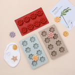 新款8连多角松果造型食品级硅胶模具易脱模法式慕斯布丁硅胶模具