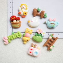 卡通动物春天系列diy小饰品奶油胶配饰发夹洞洞鞋扣树脂配件批发