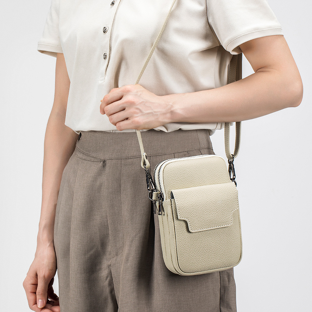 Nueva moda de las mujeres bolsa de doble capa de cremallera vertical del teléfono móvil de gran capacidad de cuero de las mujeres simple hombro bolsa de mensajero