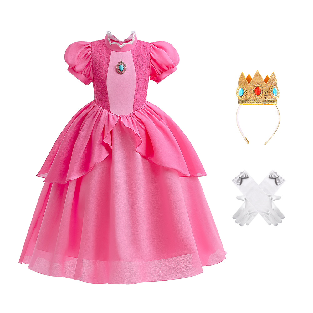 Transfronterizo de comercio exterior Cosplay rendimiento ropa de los niños princesa bi Ji vestido niña Mario melocotón princesa vestido