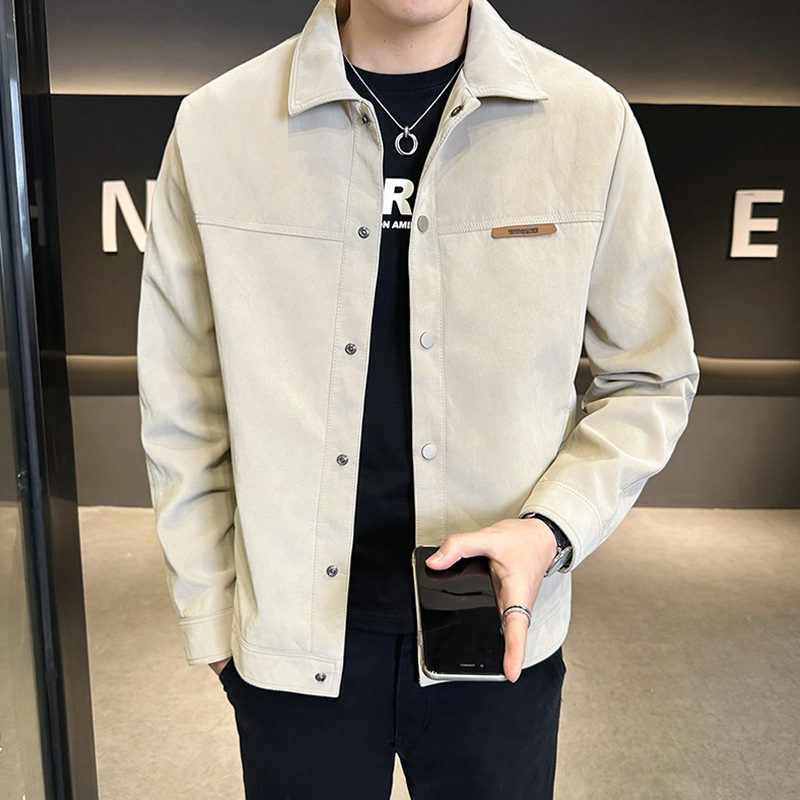 春と秋のジャケットメンズ 2025 新しいハンサムなトレンディなブランドハイエンドラペルスエード春服メンズジャケット|undefined